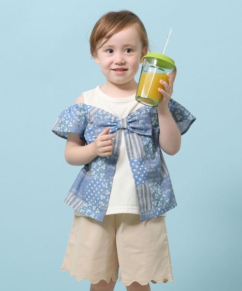 trois lapins kp(トロワラパンケーピー)の「パッチワークプリント肩開き半袖Tシャツ(110-130cm)(Tシャツ/カットソー・キッズ・ブルー・110cm/120cm/130cm)」の8枚目の写真