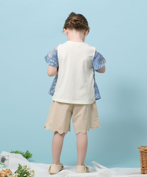 trois lapins kp(トロワラパンケーピー)の「パッチワークプリント肩開き半袖Tシャツ(110-130cm)(Tシャツ/カットソー・キッズ・ブルー・110cm/120cm/130cm)」の10枚目の写真