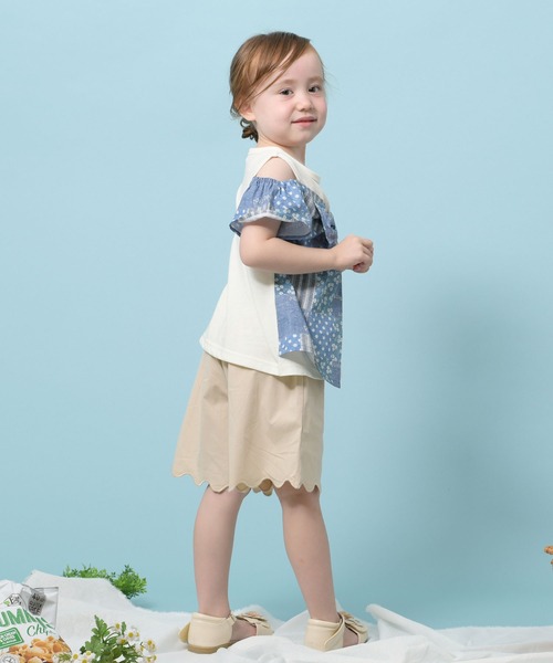 trois lapins kp(トロワラパンケーピー)の「パッチワークプリント肩開き半袖Tシャツ(110-130cm)(Tシャツ/カットソー・キッズ・ブルー・110cm/120cm/130cm)」の11枚目の写真