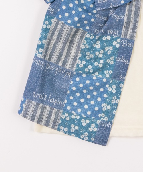 trois lapins kp(トロワラパンケーピー)の「パッチワークプリント肩開き半袖Tシャツ(110-130cm)(Tシャツ/カットソー・キッズ・ブルー・110cm/120cm/130cm)」の13枚目の写真