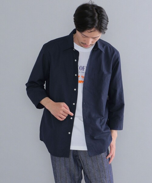 SHIPS（シップス）の「SHIPS: Herdmans コットン/リネン 7スリーブ シャツ（シャツ/ブラウス・メンズ・ネイビー/ライトオリーブ/コバルトブルー/ブラウン系/ホワイト/ダークブルー/ロイヤルブルー/レンガ/ライトブルー/ブラウン/ブルー/ライトグレー/ダークブラウン/ピンク/スカイブルー・SMALL/MEDIUM/LARGE/X-LARGE）」の12枚目の写真