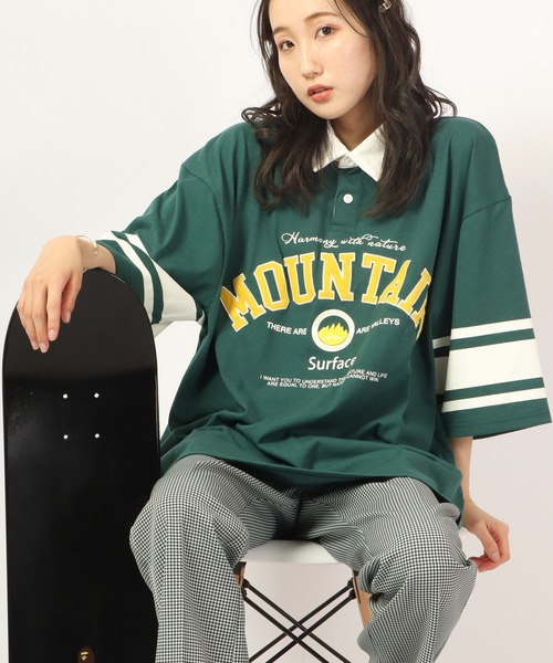 A.T,C in the attic homme(エーティーシーインジアティックオム)の「レトロ カレッジロゴ ワッペン オーバーサイズ ラガーシャツ(シャツ/ブラウス・メンズ・ホワイト/ブラック系その他/グリーン系その他/ブルー/グリーン/ブラック・M/L/XL)」の4枚目の写真