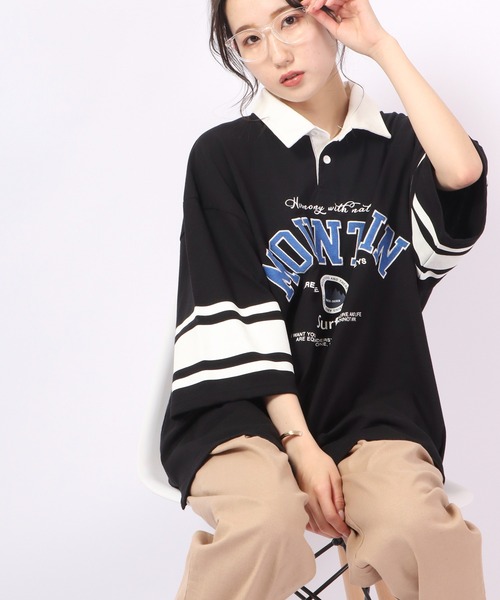 A.T,C in the attic homme(エーティーシーインジアティックオム)の「レトロ カレッジロゴ ワッペン オーバーサイズ ラガーシャツ(シャツ/ブラウス・メンズ・ホワイト/ブラック系その他/グリーン系その他/ブルー/グリーン/ブラック・M/L/XL)」の2枚目の写真