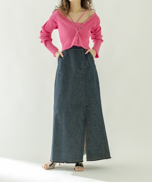 mystic（ミスティック）の「リメイクデニムロングスカート（デニムスカート・レディース・ネイビー/ブルー/グレー・2/1）」の4枚目の写真