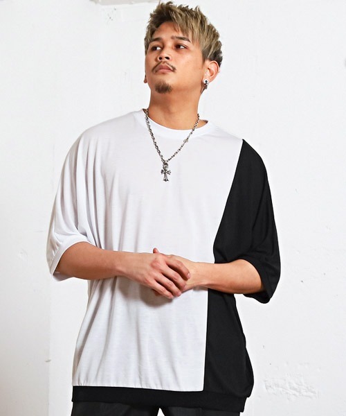 LUXSTYLE(ラグスタイル)の「T/R天竺切替ドルマン半袖Tシャツ(Tシャツ/カットソー・メンズ・チャコール/ブルーグレー/ホワイト/ミント・L/M)」の2枚目の写真