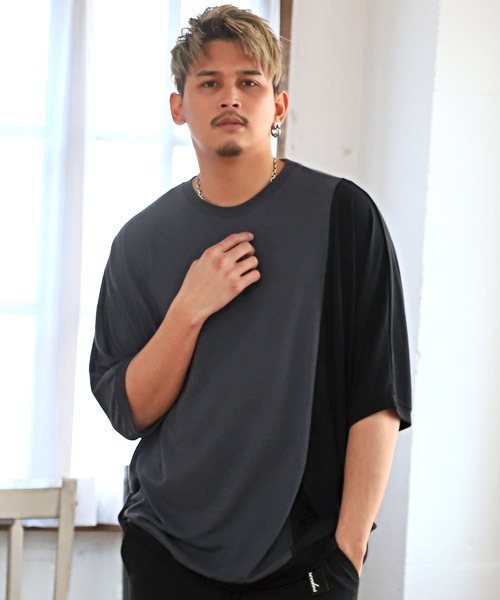 LUXSTYLE(ラグスタイル)の「T/R天竺切替ドルマン半袖Tシャツ(Tシャツ/カットソー・メンズ・チャコール/ブルーグレー/ホワイト/ミント・L/M)」の4枚目の写真