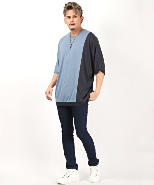 LUXSTYLE(ラグスタイル)の「T/R天竺切替ドルマン半袖Tシャツ(Tシャツ/カットソー・メンズ・チャコール/ブルーグレー/ホワイト/ミント・L/M)」の9枚目の写真