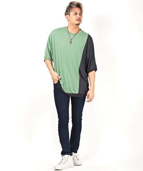 LUXSTYLE(ラグスタイル)の「T/R天竺切替ドルマン半袖Tシャツ(Tシャツ/カットソー・メンズ・チャコール/ブルーグレー/ホワイト/ミント・L/M)」の10枚目の写真