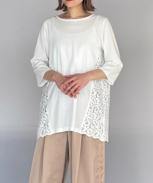 BE NEAT（ビーニート）の「レオパードラッセルレース切替えプルオーバー（Tシャツ/カットソー・レディース・オフホワイト/グレー・M）」の6枚目の写真