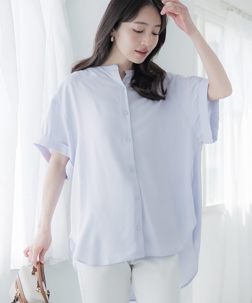 coca(coca)(コカ)の「バンドカラーとろみブラウス(シャツ/ブラウス・レディース・ホワイト/パープル/ブラック/ダークグリーン/ベージュ/ライトブルー・M/L)」の5枚目の写真
