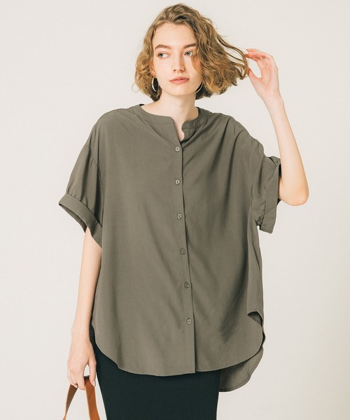 coca(coca)(コカ)の「バンドカラーとろみブラウス(シャツ/ブラウス・レディース・ホワイト/パープル/ブラック/ダークグリーン/ベージュ/ライトブルー・M/L)」の4枚目の写真
