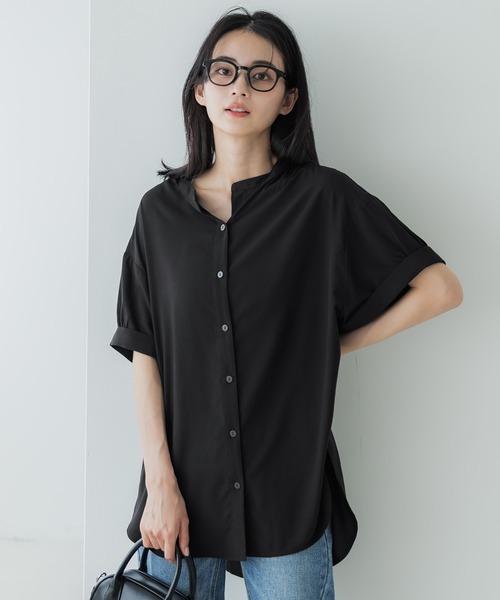 coca(coca)(コカ)の「バンドカラーとろみブラウス(シャツ/ブラウス・レディース・ホワイト/パープル/ブラック/ダークグリーン/ベージュ/ライトブルー・M/L)」の12枚目の写真