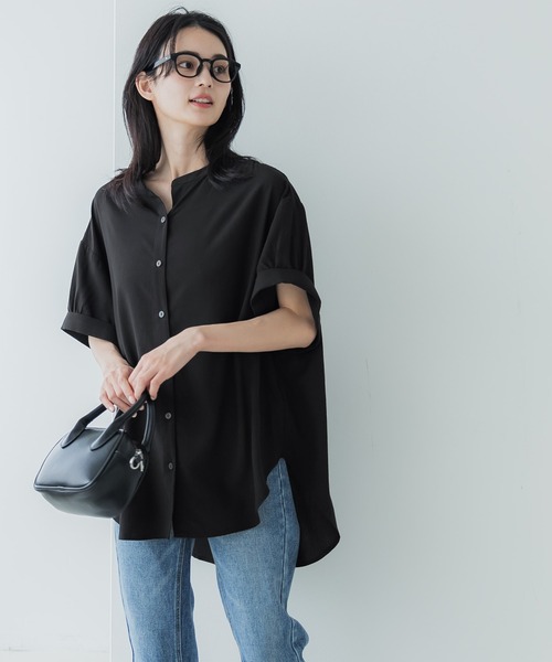 coca(coca)(コカ)の「バンドカラーとろみブラウス(シャツ/ブラウス・レディース・ホワイト/パープル/ブラック/ダークグリーン/ベージュ/ライトブルー・M/L)」の14枚目の写真