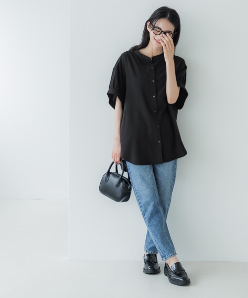 coca(coca)(コカ)の「バンドカラーとろみブラウス(シャツ/ブラウス・レディース・ホワイト/パープル/ブラック/ダークグリーン/ベージュ/ライトブルー・M/L)」の13枚目の写真
