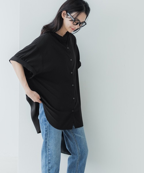 coca(coca)(コカ)の「バンドカラーとろみブラウス(シャツ/ブラウス・レディース・ホワイト/パープル/ブラック/ダークグリーン/ベージュ/ライトブルー・M/L)」の15枚目の写真