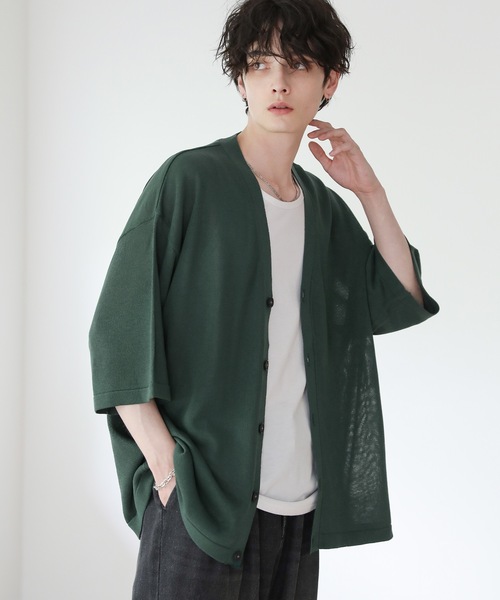 ASTRONOMY（アストロノミー）の「半袖サマーニットルーズカーディガン（カーディガン/ボレロ・メンズ・ライトグレー/ブルー/ブラック/グリーン/ベージュ系/ブラック系/チャコール・XL/L/M/S）」の6枚目の写真