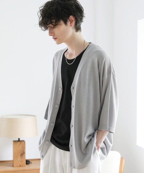 ASTRONOMY（アストロノミー）の「半袖サマーニットルーズカーディガン（カーディガン/ボレロ・メンズ・ライトグレー/ブルー/ブラック/グリーン/ベージュ系/ブラック系/チャコール・XL/L/M/S）」の3枚目の写真
