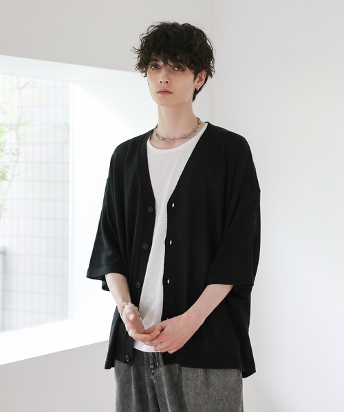 ASTRONOMY（アストロノミー）の「半袖サマーニットルーズカーディガン（カーディガン/ボレロ・メンズ・ライトグレー/ブルー/ブラック/グリーン/ベージュ系/ブラック系/チャコール・XL/L/M/S）」の20枚目の写真