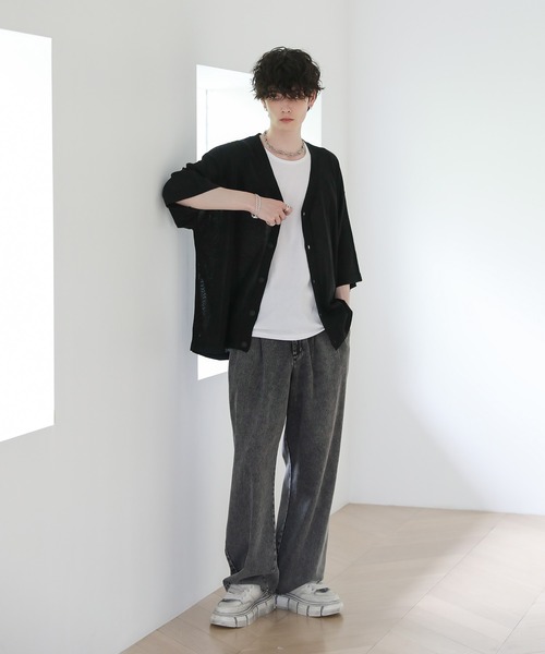 ASTRONOMY（アストロノミー）の「半袖サマーニットルーズカーディガン（カーディガン/ボレロ・メンズ・ライトグレー/ブルー/ブラック/グリーン/ベージュ系/ブラック系/チャコール・XL/L/M/S）」の22枚目の写真