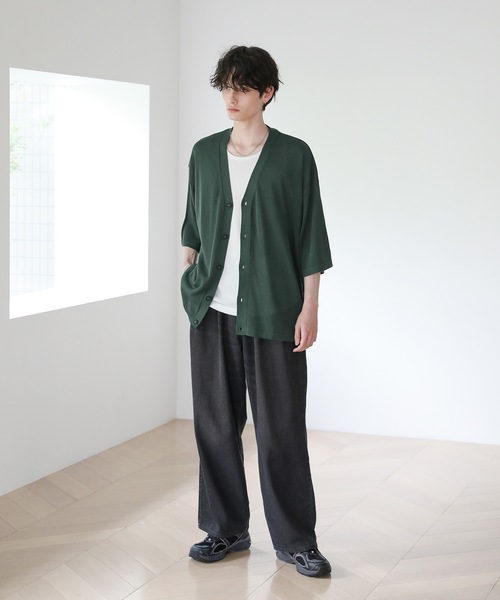 ASTRONOMY（アストロノミー）の「半袖サマーニットルーズカーディガン（カーディガン/ボレロ・メンズ・ライトグレー/ブルー/ブラック/グリーン/ベージュ系/ブラック系/チャコール・XL/L/M/S）」の9枚目の写真