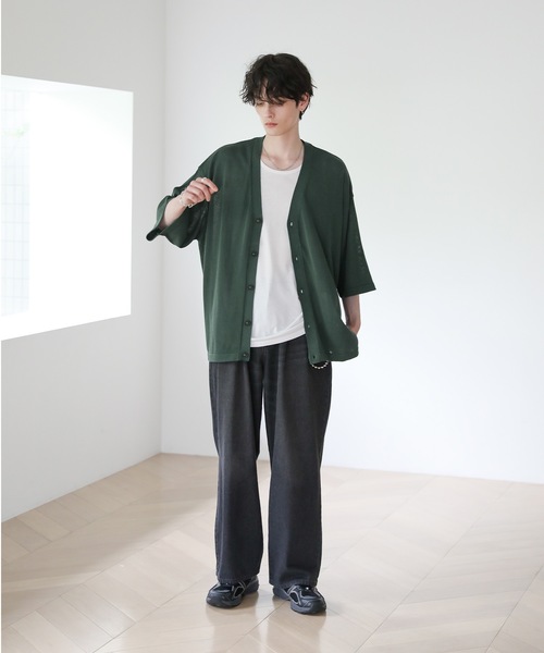 ASTRONOMY（アストロノミー）の「半袖サマーニットルーズカーディガン（カーディガン/ボレロ・メンズ・ライトグレー/ブルー/ブラック/グリーン/ベージュ系/ブラック系/チャコール・XL/L/M/S）」の10枚目の写真