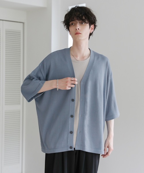 ASTRONOMY（アストロノミー）の「半袖サマーニットルーズカーディガン（カーディガン/ボレロ・メンズ・ライトグレー/ブルー/ブラック/グリーン/ベージュ系/ブラック系/チャコール・XL/L/M/S）」の11枚目の写真