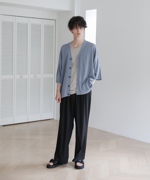 ASTRONOMY（アストロノミー）の「半袖サマーニットルーズカーディガン（カーディガン/ボレロ・メンズ・ライトグレー/ブルー/ブラック/グリーン/ベージュ系/ブラック系/チャコール・XL/L/M/S）」の16枚目の写真