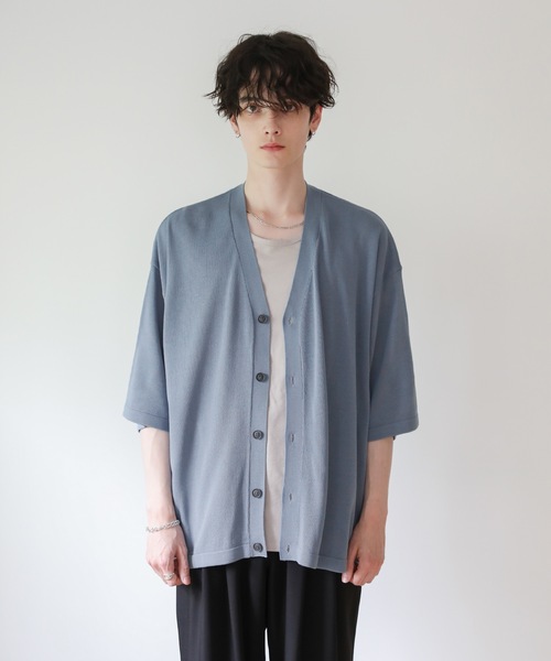 ASTRONOMY（アストロノミー）の「半袖サマーニットルーズカーディガン（カーディガン/ボレロ・メンズ・ライトグレー/ブルー/ブラック/グリーン/ベージュ系/ブラック系/チャコール・XL/L/M/S）」の18枚目の写真