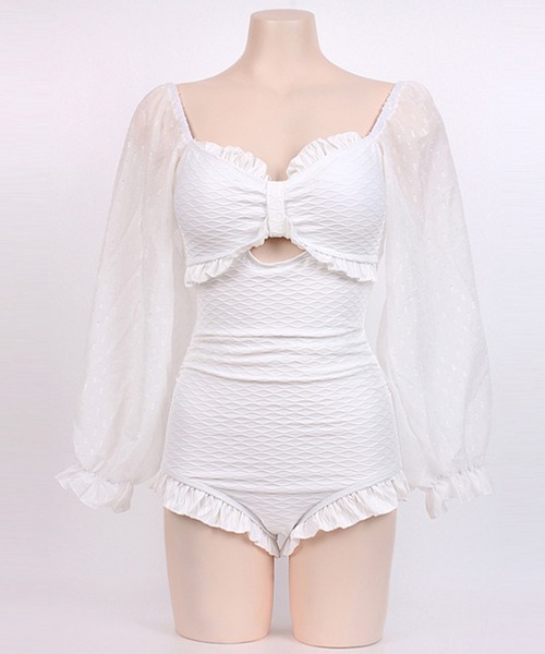 Jasmine Grandiflorum（ジャスミングランディフローラム）の「【Jasmine】2WAYフリル長袖体型カバーワンピース水着 (SS)（水着・レディース・ブラック/ホワイト・MEDIUM/X-LARGE/LARGE）」の6枚目の写真