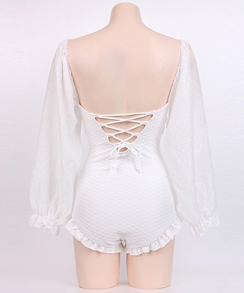 Jasmine Grandiflorum（ジャスミングランディフローラム）の「【Jasmine】2WAYフリル長袖体型カバーワンピース水着 (SS)（水着・レディース・ブラック/ホワイト・MEDIUM/X-LARGE/LARGE）」の7枚目の写真