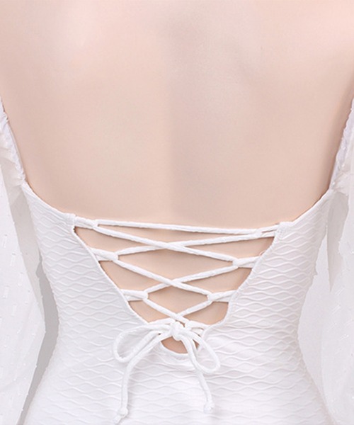 Jasmine Grandiflorum（ジャスミングランディフローラム）の「【Jasmine】2WAYフリル長袖体型カバーワンピース水着 (SS)（水着・レディース・ブラック/ホワイト・MEDIUM/X-LARGE/LARGE）」の9枚目の写真