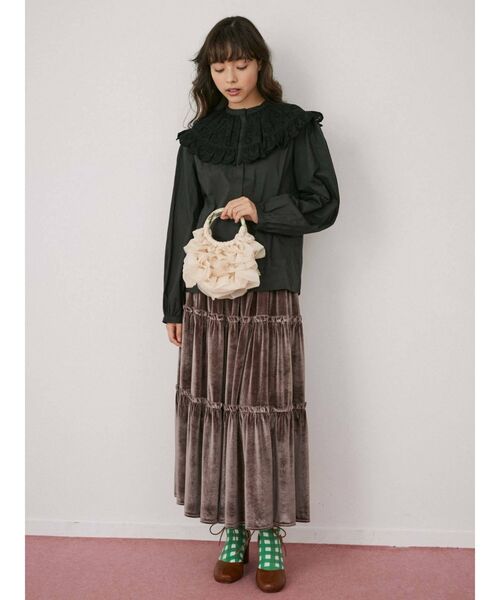 merry jenny（メリージェニー）の「オーガンジーティアードbag（ハンドバッグ・レディース・アイボリー/ブラック/グリーン・FREE）」の6枚目の写真