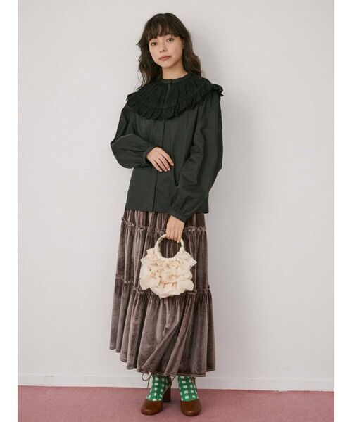 merry jenny（メリージェニー）の「オーガンジーティアードbag（ハンドバッグ・レディース・アイボリー/ブラック/グリーン・FREE）」の7枚目の写真