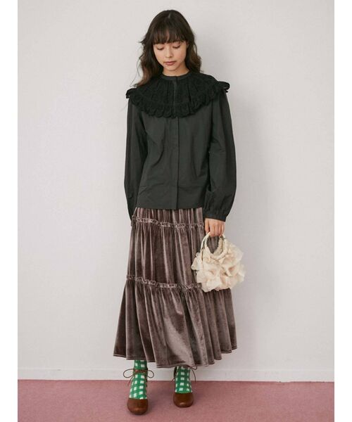 merry jenny（メリージェニー）の「オーガンジーティアードbag（ハンドバッグ・レディース・アイボリー/ブラック/グリーン・FREE）」の8枚目の写真