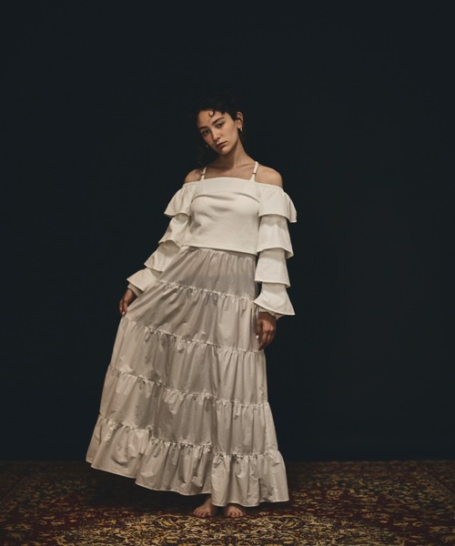 papier（パピエ）の「papier/パピエ/Rib frill onepiece/フリルワンピース（ワンピース・レディース・ホワイト/ブラック/ラベンダー・FREE）」の7枚目の写真