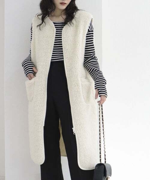 COLD BREAKER（コールドブレーカー）の「【WEB限定】【別注】【COLD BREAKER/コールドブレーカー】ボアロングジレベスト（ブルゾン・レディース・チャコールグレー/ライトグレー/アイボリー・FREE）」の9枚目の写真