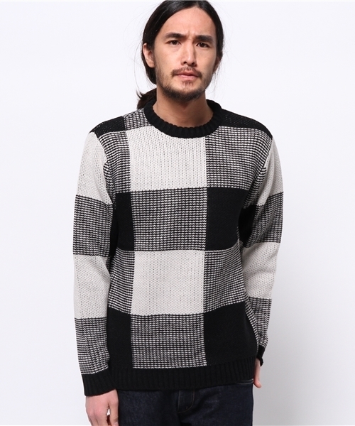OUTLET（アウトレット）の「【WHO'S WHO gallery】チェックジャガードニット（ニット/セーター・メンズ・ブルー/レッド/アイボリー・LARGE/MEDIUM）」の2枚目の写真