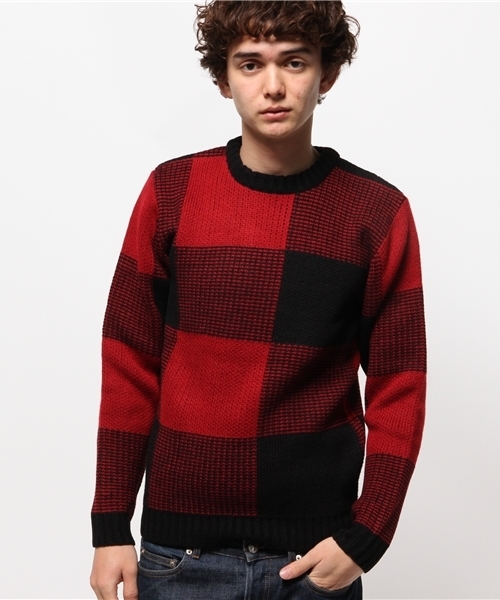 OUTLET（アウトレット）の「【WHO'S WHO gallery】チェックジャガードニット（ニット/セーター・メンズ・ブルー/レッド/アイボリー・LARGE/MEDIUM）」の3枚目の写真
