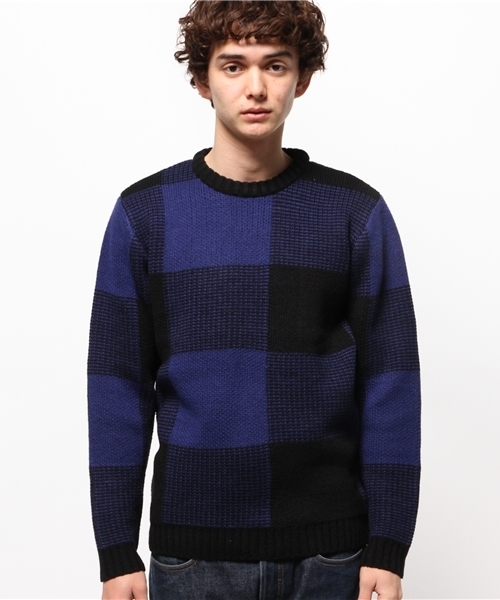 OUTLET（アウトレット）の「【WHO'S WHO gallery】チェックジャガードニット（ニット/セーター・メンズ・ブルー/レッド/アイボリー・LARGE/MEDIUM）」の4枚目の写真