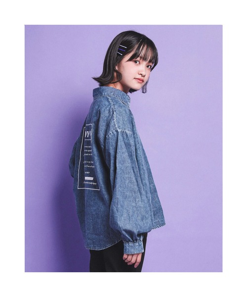 ZIDDY（ジディ）の「ZIDDY/【ニコ☆プチ掲載】4.5ozケミカルデニムボリュームシャツ(130~160cm)（シャツ/ブラウス・キッズ・ネイビー/ブルー・130/140/150/160）」の2枚目の写真