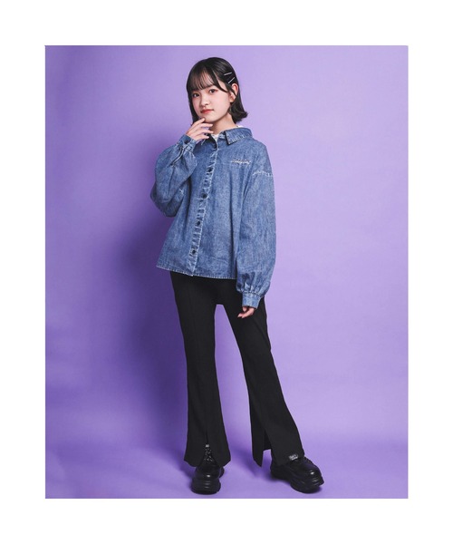 ZIDDY（ジディ）の「ZIDDY/【ニコ☆プチ掲載】4.5ozケミカルデニムボリュームシャツ(130~160cm)（シャツ/ブラウス・キッズ・ネイビー/ブルー・130/140/150/160）」の7枚目の写真