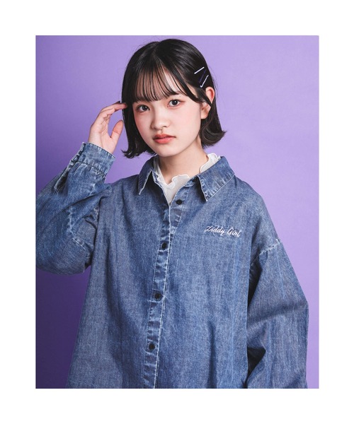 ZIDDY（ジディ）の「ZIDDY/【ニコ☆プチ掲載】4.5ozケミカルデニムボリュームシャツ(130~160cm)（シャツ/ブラウス・キッズ・ネイビー/ブルー・130/140/150/160）」の10枚目の写真