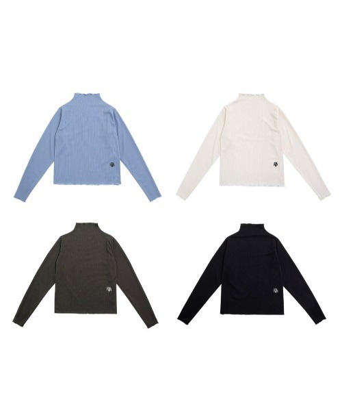 muahmuah(ムーアムーア)の「A'GEM/9 × .kom『muah muah/ムーアムーア』RUFFLE GOLGI TURTLENECK T-SHIRT/ラッフル タートルネックロングスリーブカットソー(Tシャツ/カットソー・レディース・チャコールグレー/ライトブルー/ブラック/アイボリー・FREE)」の8枚目の写真