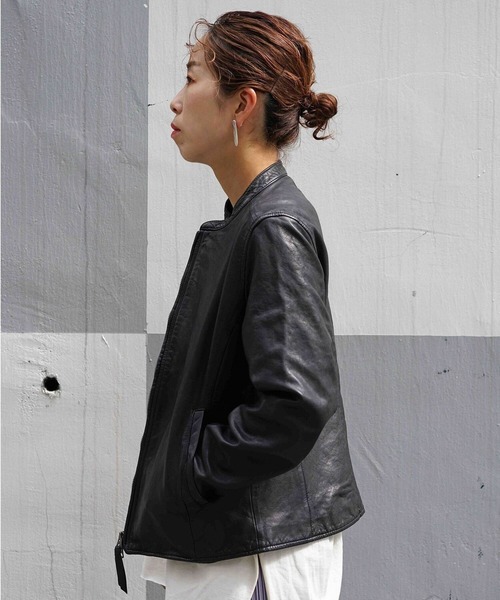 NCB neat caprice brand(エヌシービーニートカプリスブランド)の「NCB neat caprice brand(エヌシービーニートカプリスブランド) シープシングルライダース(ライダースジャケット・レディース・ブラック/チャコール・M/S)」の20枚目の写真