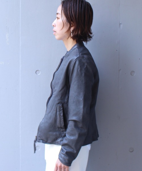 NCB neat caprice brand(エヌシービーニートカプリスブランド)の「NCB neat caprice brand(エヌシービーニートカプリスブランド) シープシングルライダース(ライダースジャケット・レディース・ブラック/チャコール・M/S)」の13枚目の写真