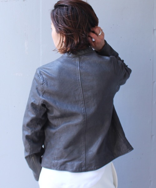 NCB neat caprice brand(エヌシービーニートカプリスブランド)の「NCB neat caprice brand(エヌシービーニートカプリスブランド) シープシングルライダース(ライダースジャケット・レディース・ブラック/チャコール・M/S)」の12枚目の写真