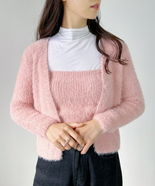 CLEA(クレア)の「【2点セット】シャギー/モヘアライクニットボレロ(アンサンブル・レディース・ホワイト/ピンク/ブラウン/ブラック・FREE)」の4枚目の写真