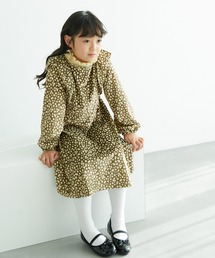 【KIDS】花柄ベロアフリルワンピース