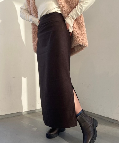 nemne store(ネンネストア)の「【低身長用サイズあり】スリット入り起毛Iラインスカート(スカート)」 - WEAR