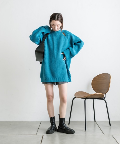 mystic（ミスティック）の「カットアウト畦ニット（ニット/セーター・レディース・ライトグレー/チャコールグレー/ブルー・FREE）」の8枚目の写真